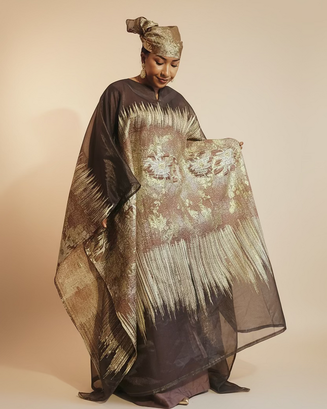 Ensemble amma brocart organza - Marron