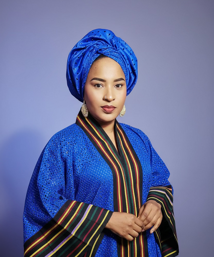 Robe morenike dentelle aso oke - Bleu roi II