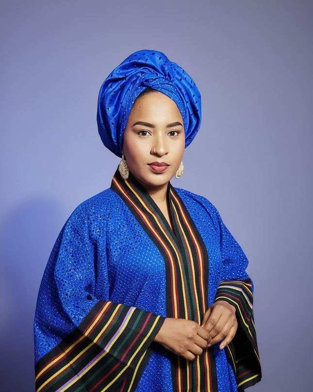 Robe morenike dentelle aso oke - Bleu roi II