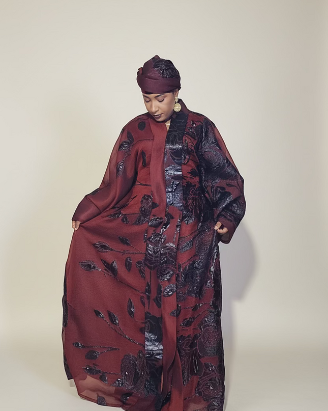 Ensemble brocart dubai - Rouge bordeaux