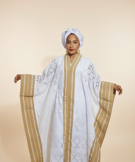 Robe morenike dentelle aso oke - Blanc