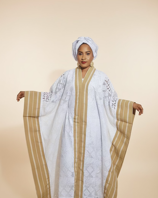 Robe morenike dentelle aso oke - Blanc