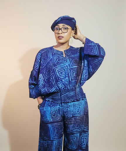 Ensemble pantalon adire - Bleu nuit
