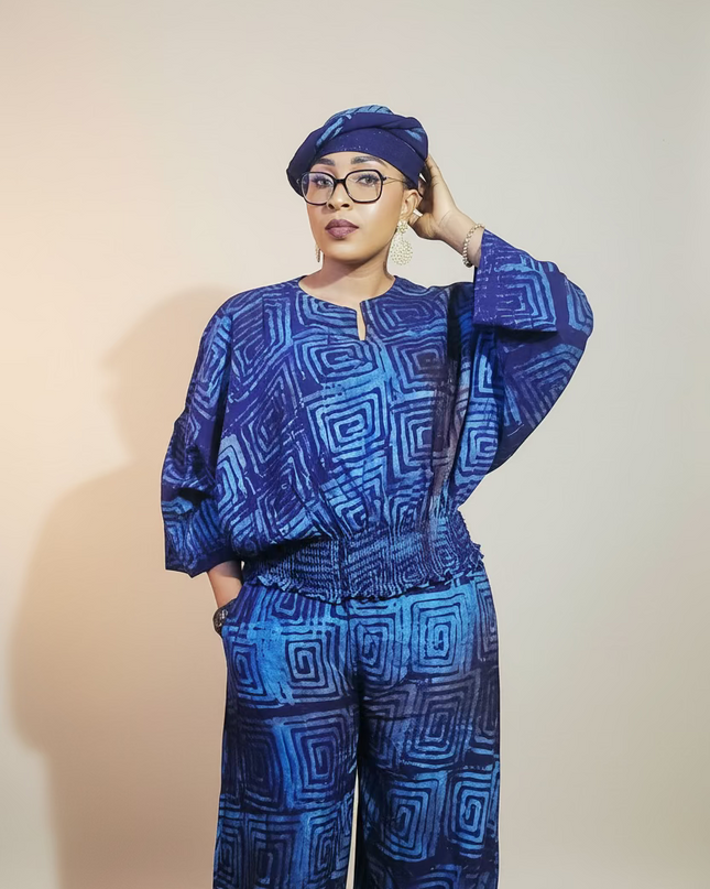 Ensemble pantalon adire - Bleu nuit