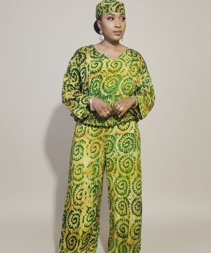 Ensemble pantalon adire adetunde - Vert fluo