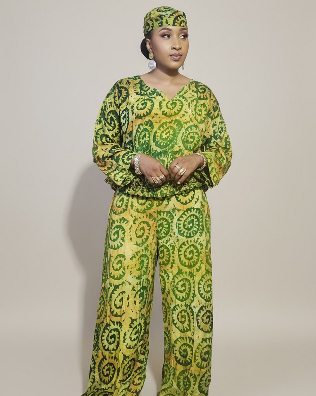 Ensemble pantalon adire adetunde - Vert fluo
