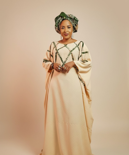 Boubou salima aux motifs adire - Beige
