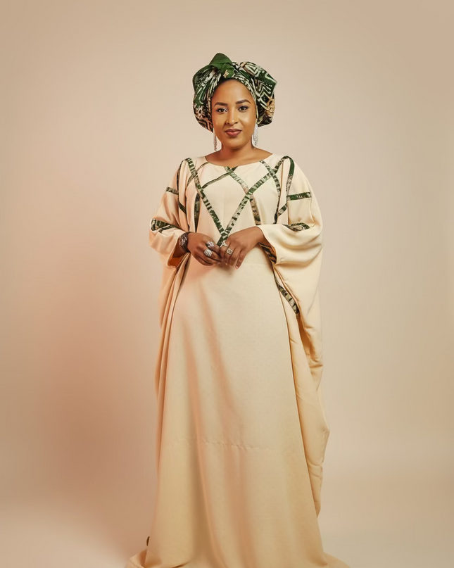 Boubou salima aux motifs adire - Beige