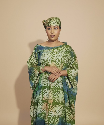 Boubou adire dempé perlé tolulope - Vert