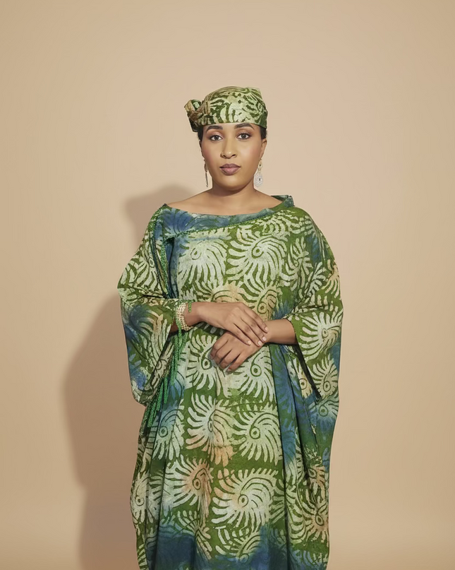 Boubou adire dempé perlé tolulope - Vert