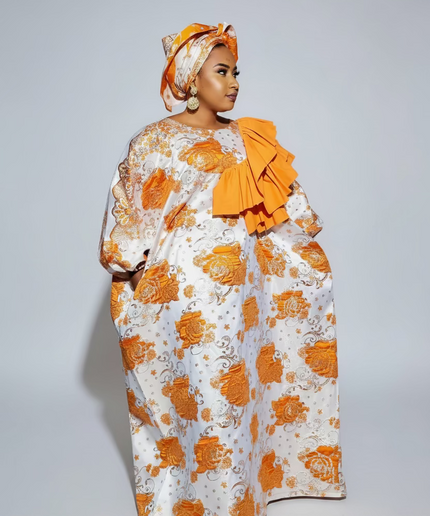 Robe Omosewa brocart aso oke - Orange