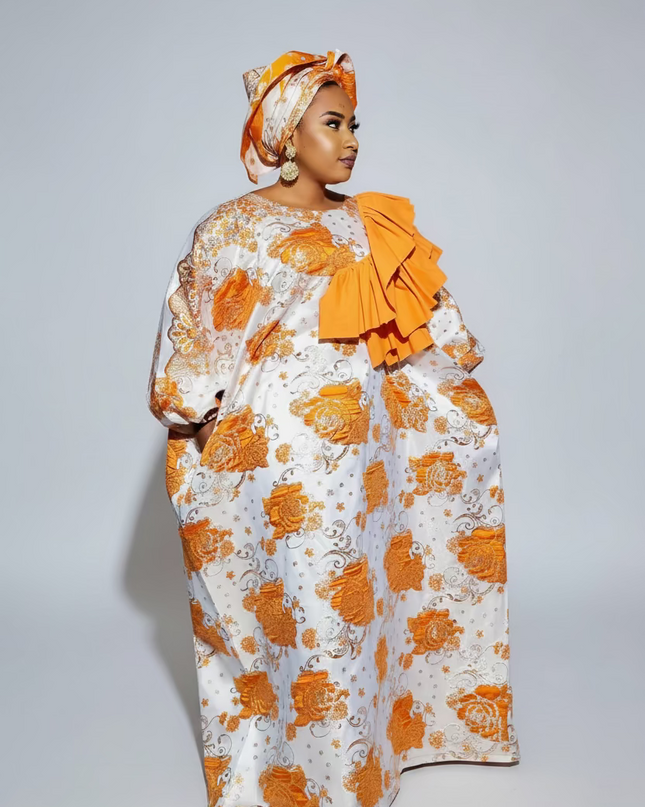 Robe Omosewa brocart aso oke - Orange