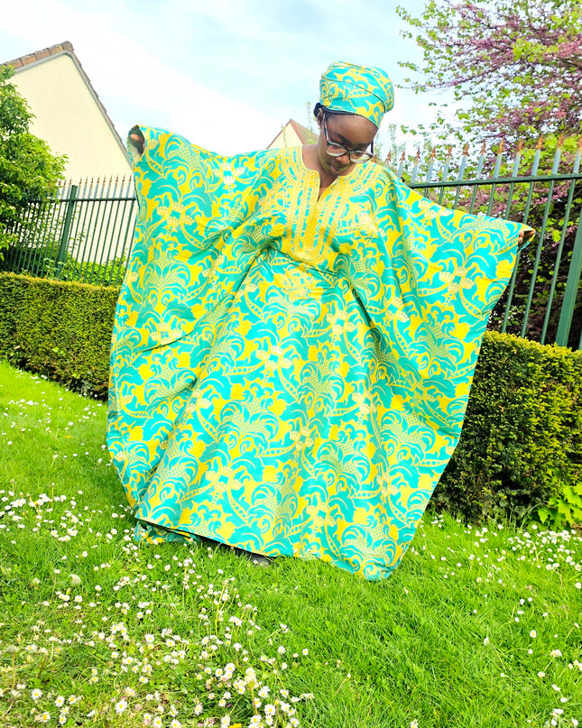 Boubou damask brodé - Vert jaune