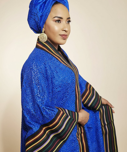 Robe morenike dentelle aso oke - Bleu roi II