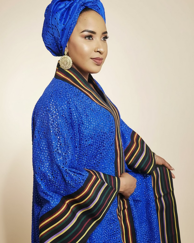 Robe morenike dentelle aso oke - Bleu roi II