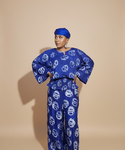 Ensemble pantalon adire olatomi - Bleu roi
