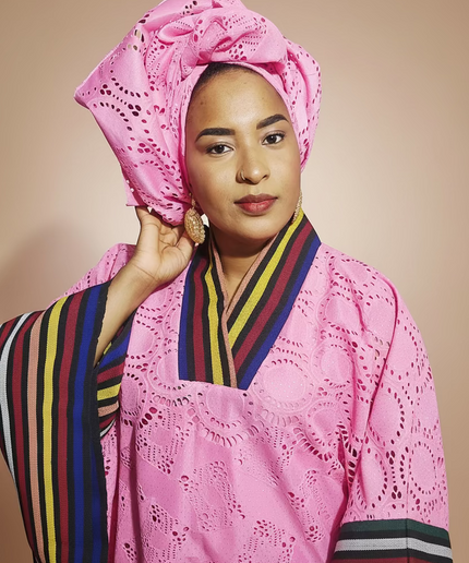 Robe morenike dentelle aso oke - Rose