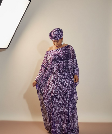 Boubou adire dempé perlé omosewa - Violet