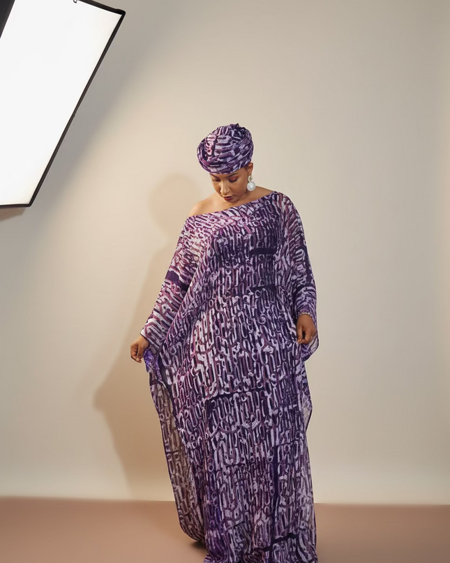 Boubou adire dempé perlé omosewa - Violet