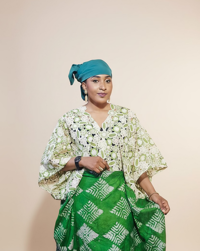 Robe adire dentelle - Vert