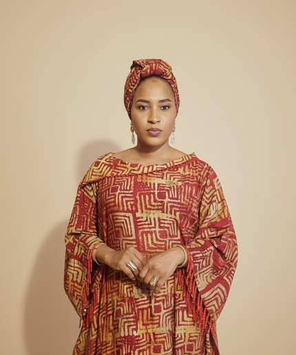 Boubou adire dempé perlé ileri - Rouge