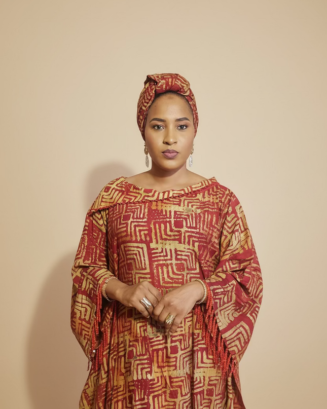 Boubou adire dempé perlé ileri - Rouge