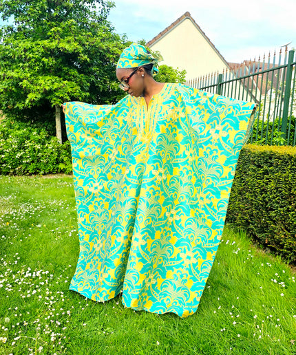 Boubou damask brodé - Vert jaune