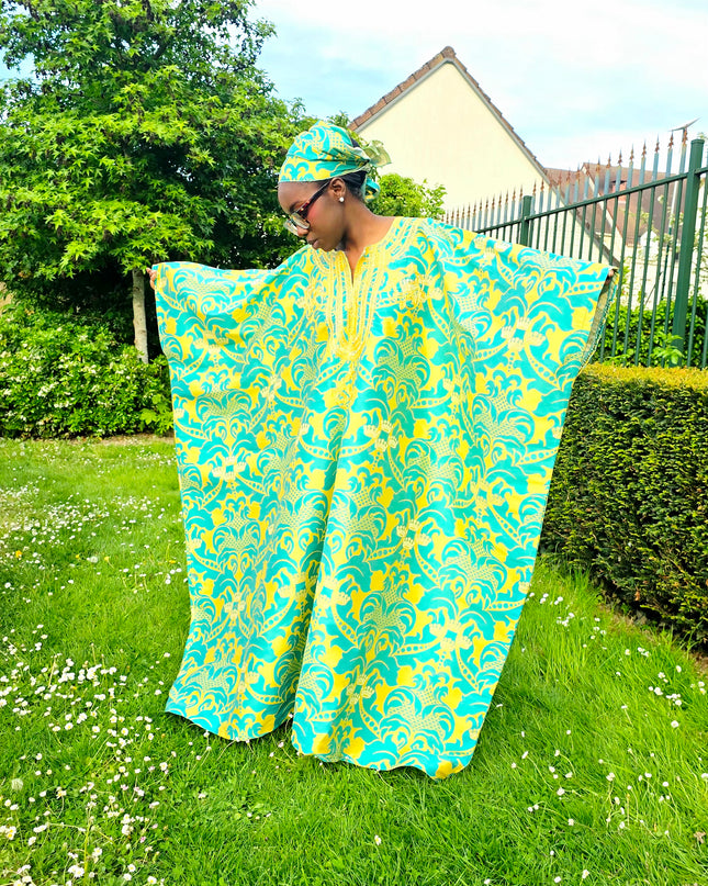 Boubou damask brodé - Vert jaune