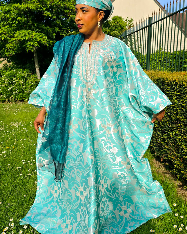 Boubou damask brodé - Vert d'eau