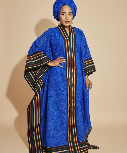 Robe morenike dentelle aso oke - Bleu roi II