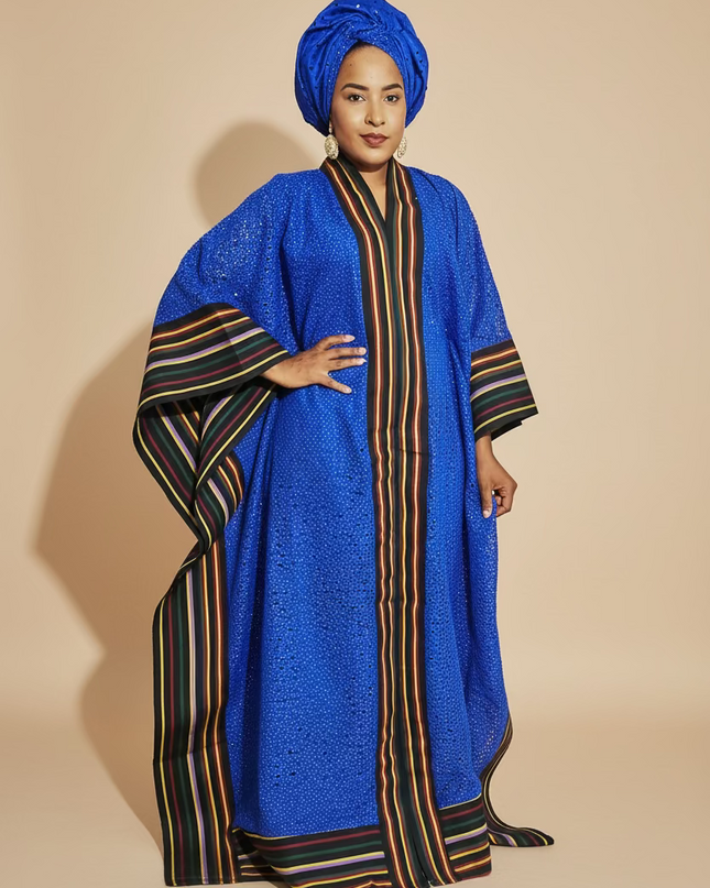 Robe morenike dentelle aso oke - Bleu roi II