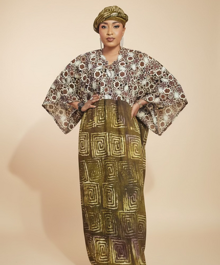 Robe adire dentelle - Marron