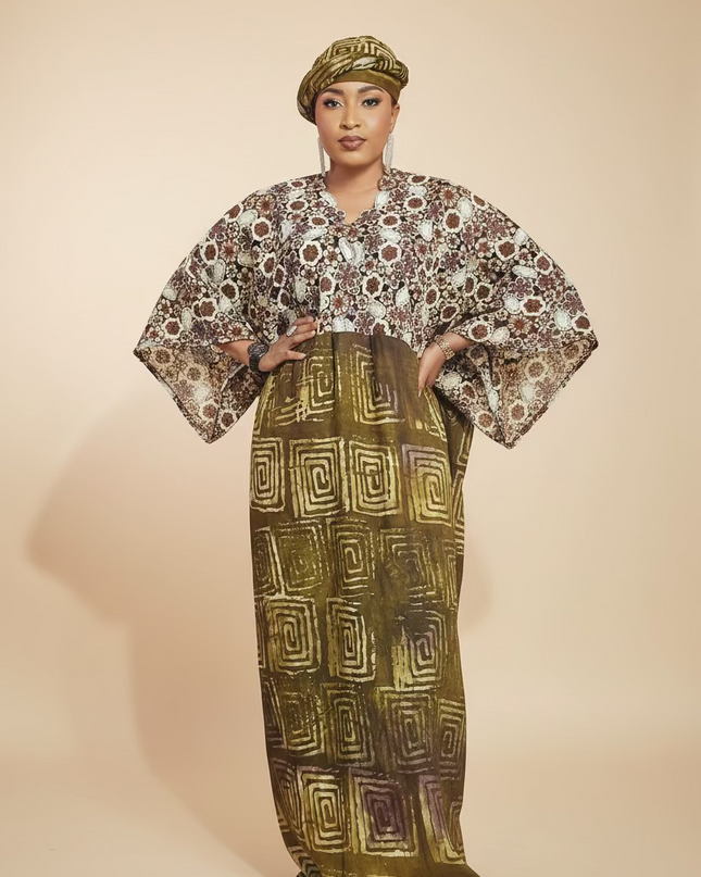 Robe adire dentelle - Marron