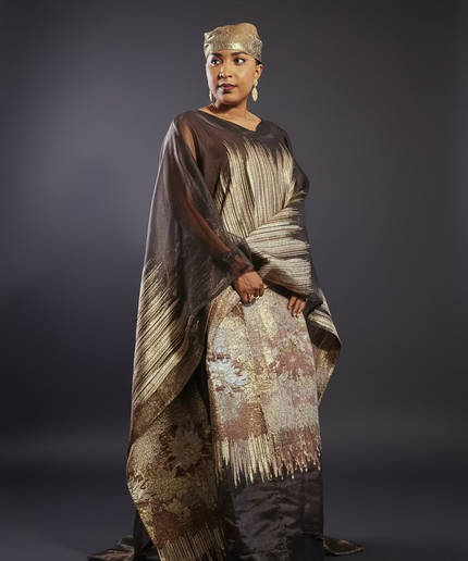 Ensemble amma brocart organza - Marron