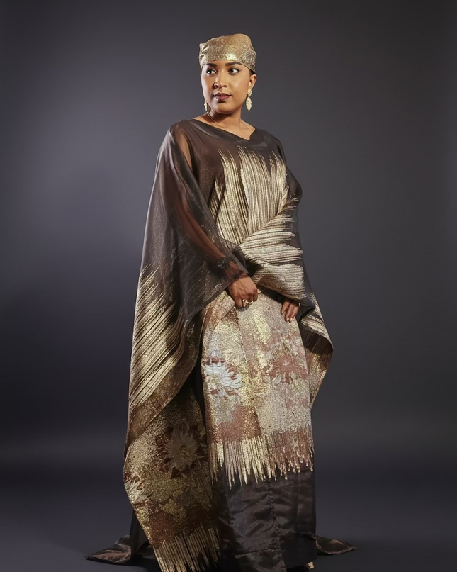 Ensemble amma brocart organza - Marron