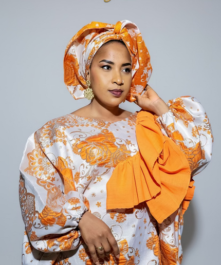 Robe Omosewa brocart aso oke - Orange