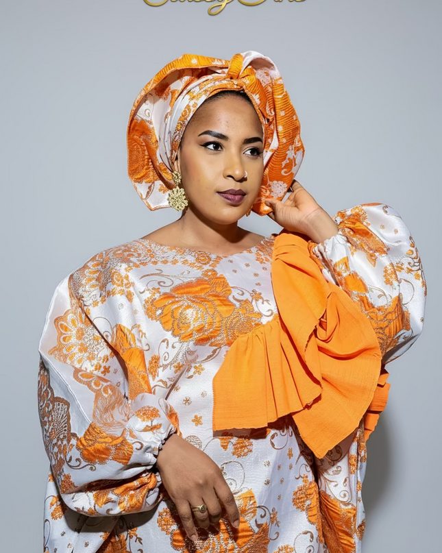 Robe Omosewa brocart aso oke - Orange