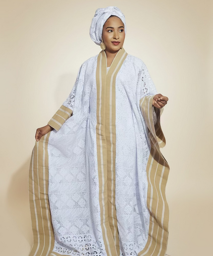 Robe morenike dentelle aso oke - Blanc
