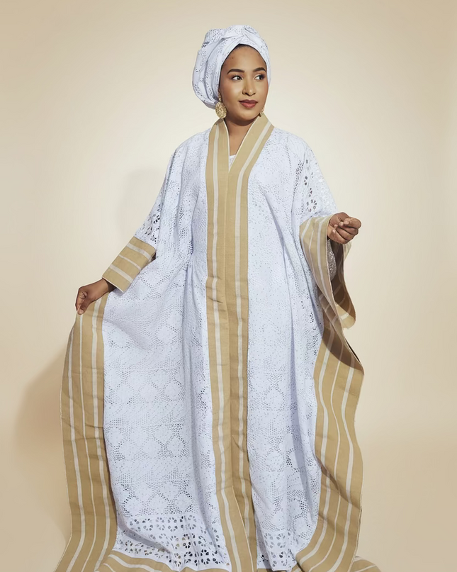 Robe morenike dentelle aso oke - Blanc