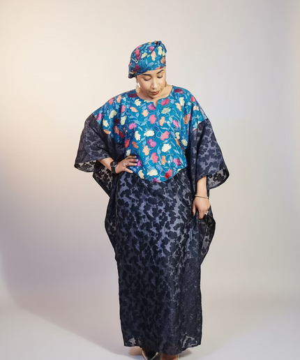Robe dentelle indienne - organza - Bleu black