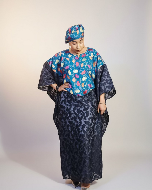 Robe dentelle indienne - organza - Bleu black