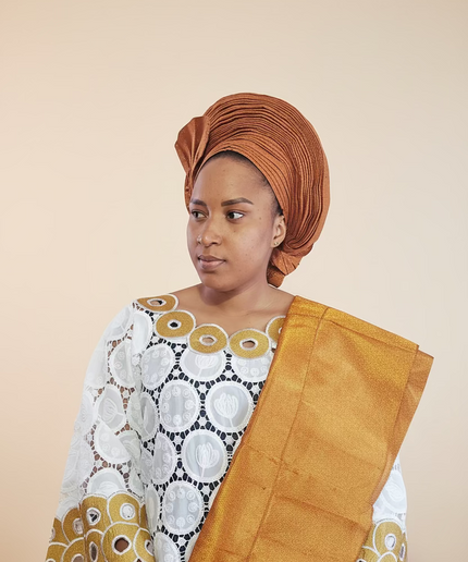 Foulard nigérian prénoué Aso Oké - Orange