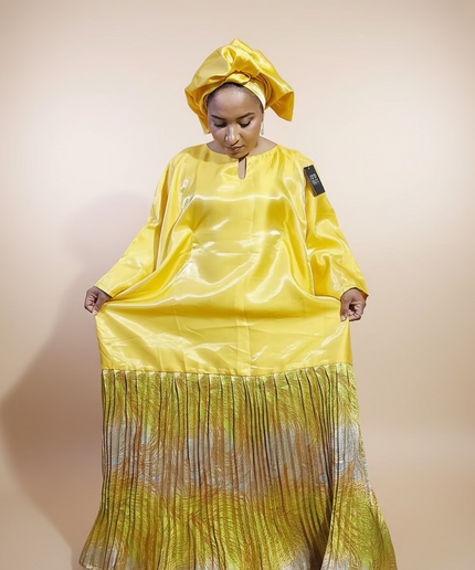 Boubou brocart plissé mikado - Jaune