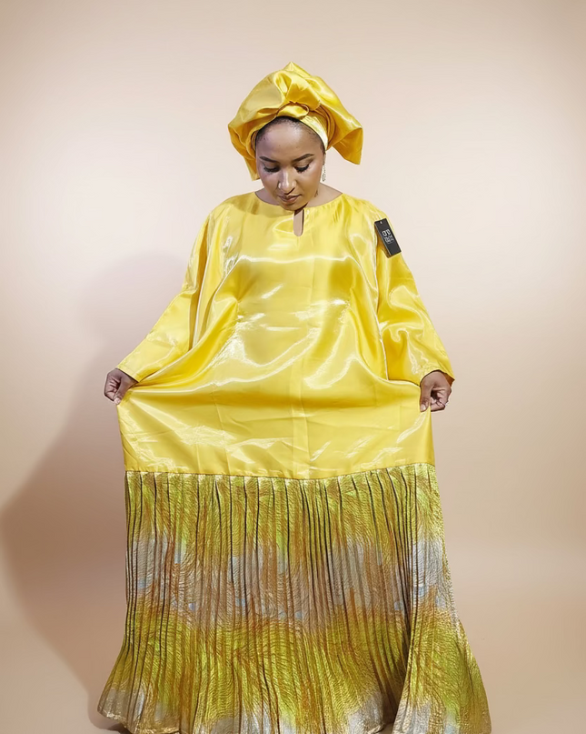 Boubou brocart plissé mikado - Jaune