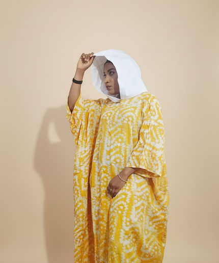 Boubou adire à capuche - Blanc
