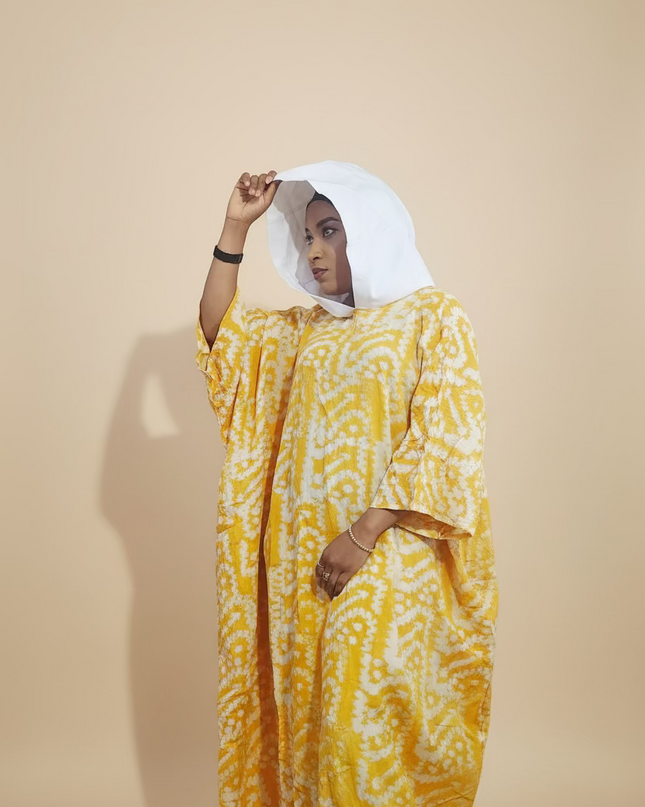 Boubou adire à capuche - Blanc