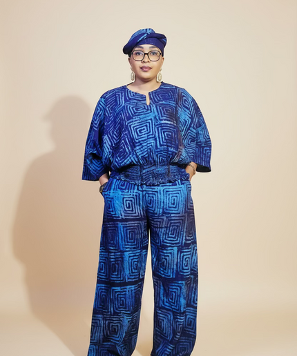 Ensemble pantalon adire - Bleu nuit