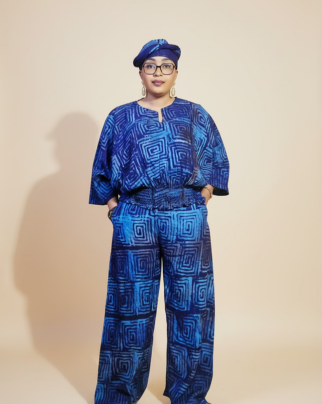 Ensemble pantalon adire - Bleu nuit