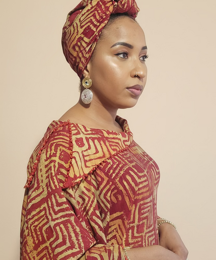 Boubou adire dempé perlé ileri - Rouge