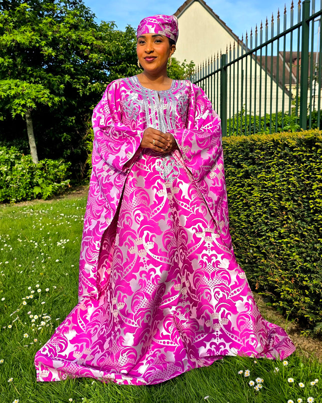 Boubou damask brodé - Fuchsia